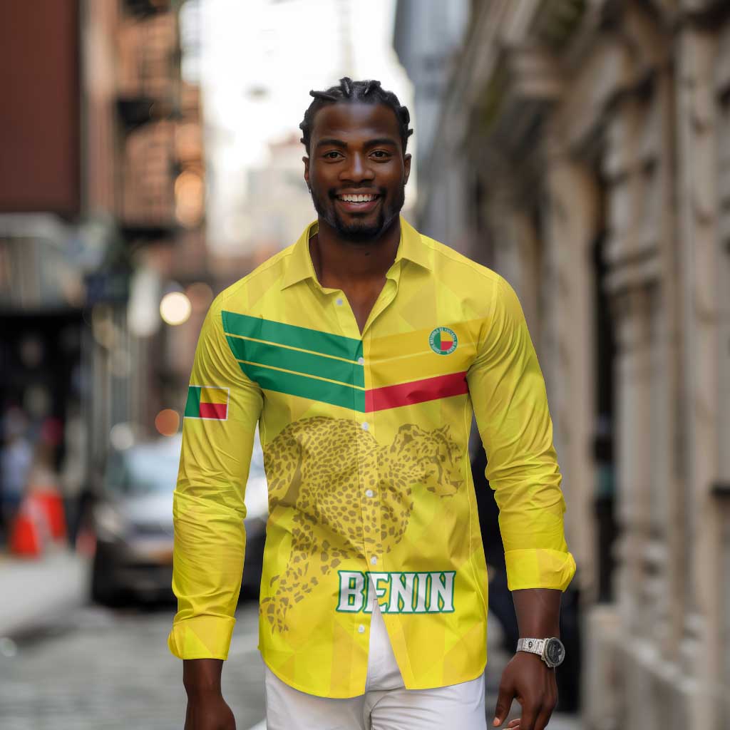 Custom Benin Football Long Sleeve Button Shirt Go Les Guepards