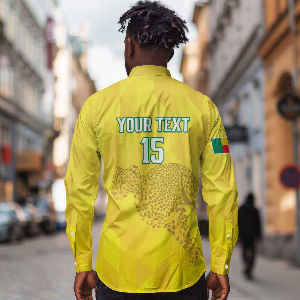 Custom Benin Football Long Sleeve Button Shirt Go Les Guepards