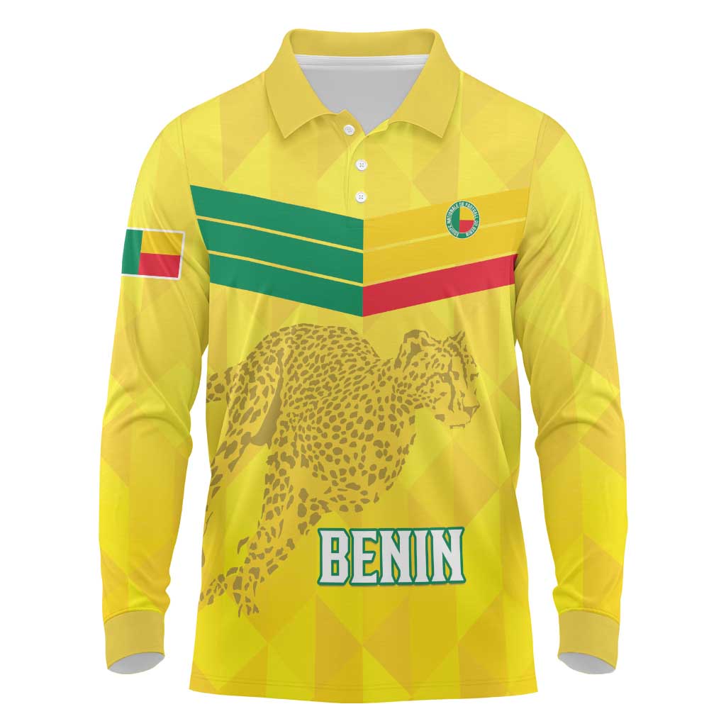 Custom Benin Football Long Sleeve Polo Shirt Go Les Guepards