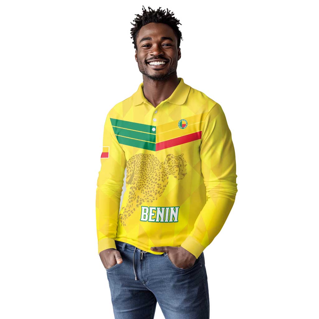Custom Benin Football Long Sleeve Polo Shirt Go Les Guepards
