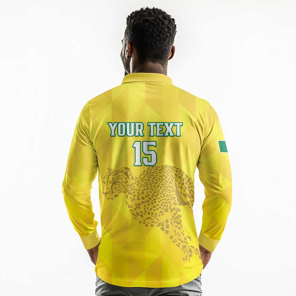 Custom Benin Football Long Sleeve Polo Shirt Go Les Guepards