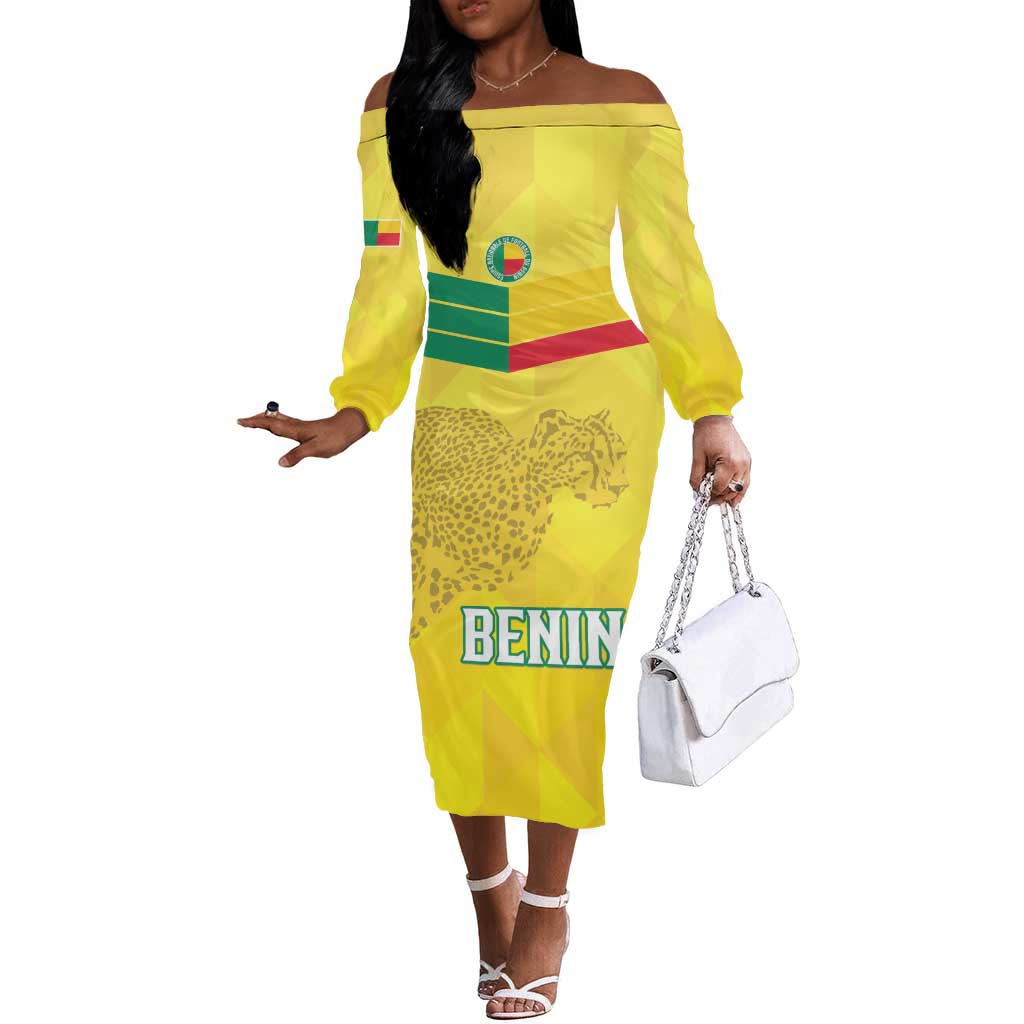 Custom Benin Football Off The Shoulder Long Sleeve Dress Go Les Guepards