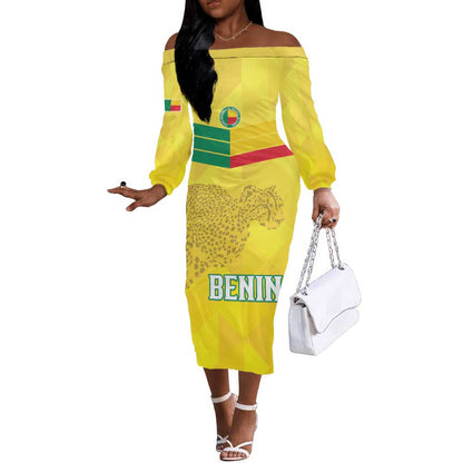 Custom Benin Football Off The Shoulder Long Sleeve Dress Go Les Guepards