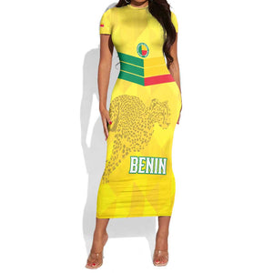 Custom Benin Football Short Sleeve Bodycon Dress Go Les Guepards LT15
