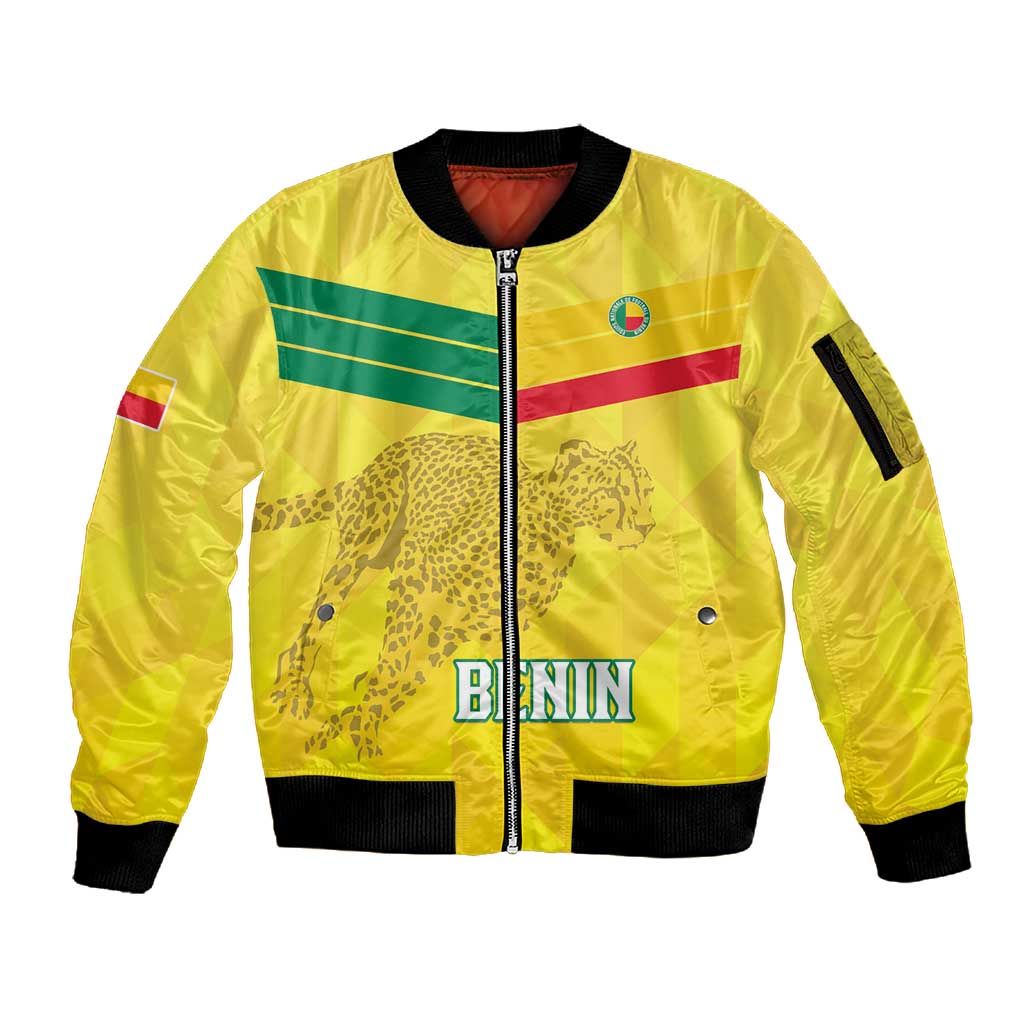 Custom Benin Football Sleeve Zip Bomber Jacket Go Les Guepards