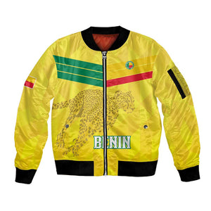 Custom Benin Football Sleeve Zip Bomber Jacket Go Les Guepards