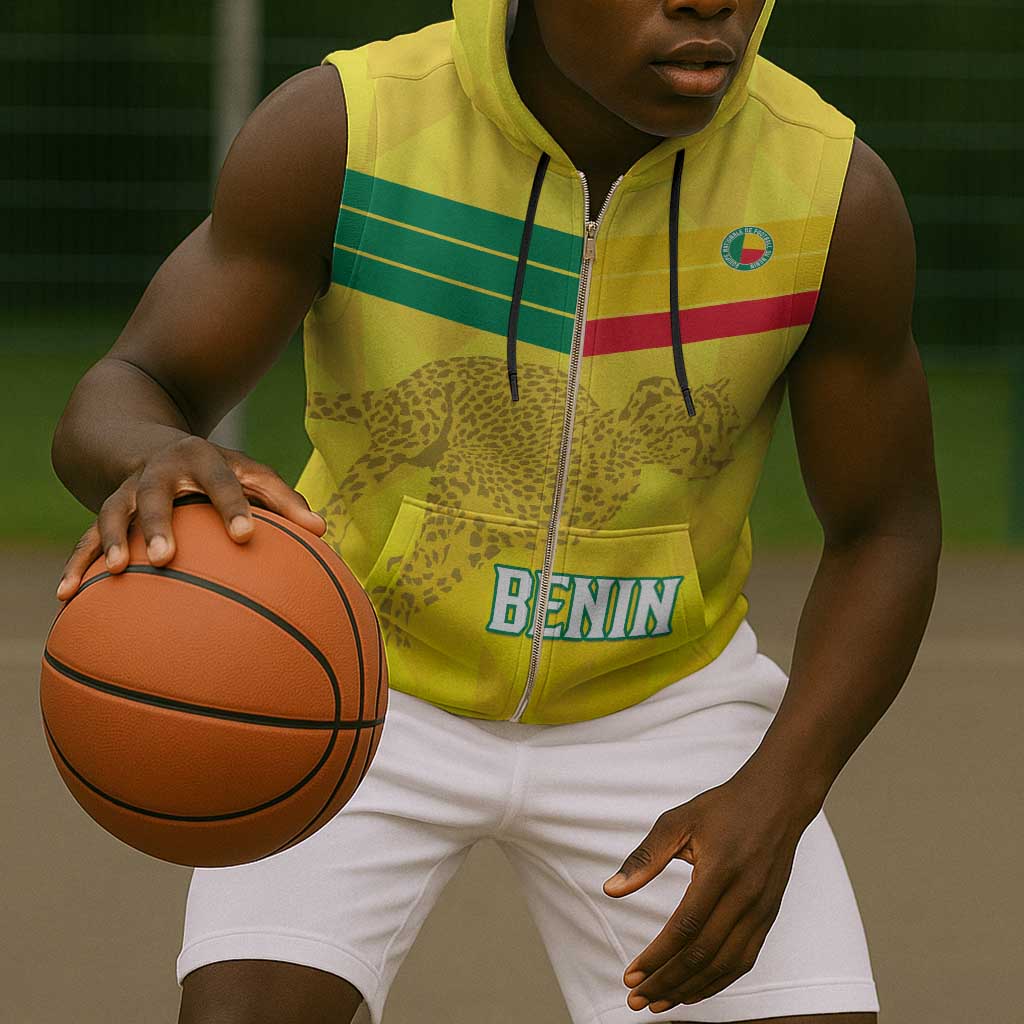 Custom Benin Football Sleeveless Zip Hoodie Go Les Guepards - African Pride