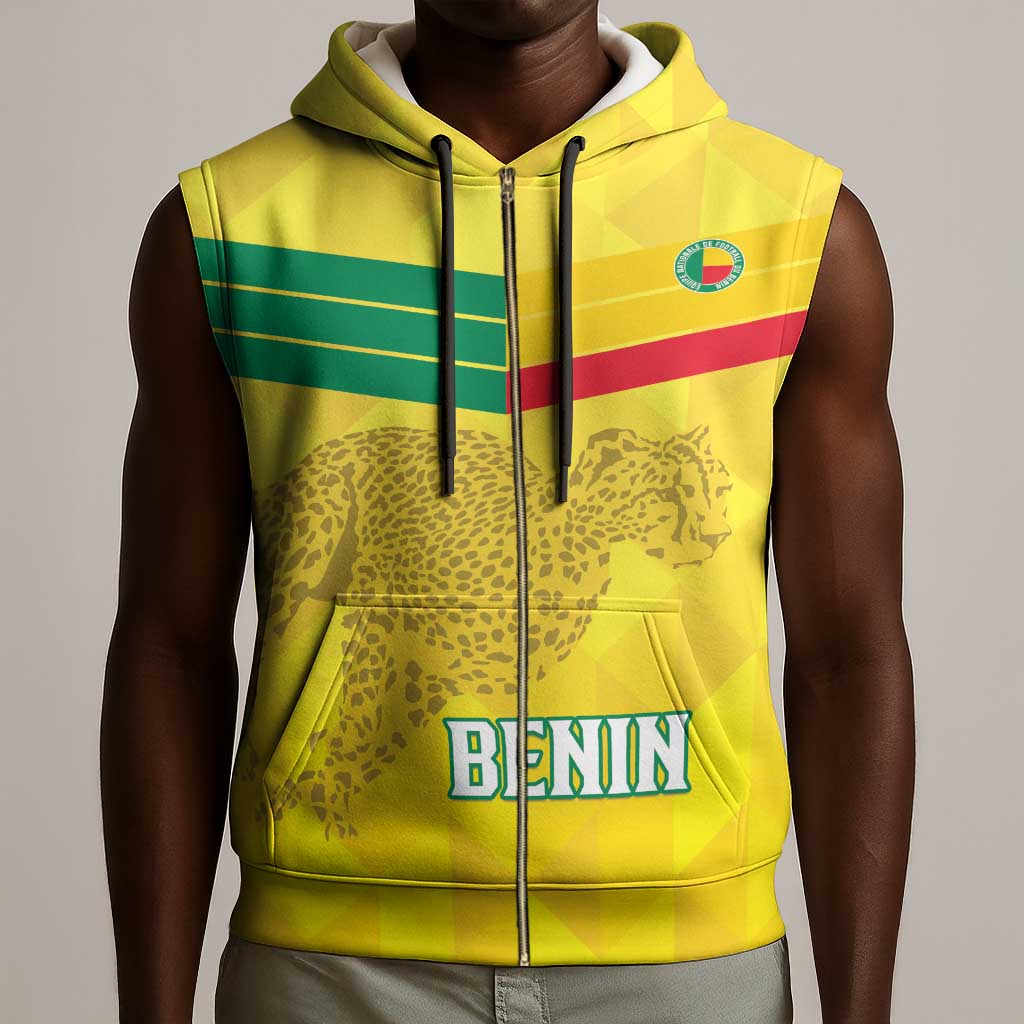 Custom Benin Football Sleeveless Zip Hoodie Go Les Guepards - African Pride