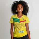 Custom Benin Football Women V-Neck T-Shirt Go Les Guepards