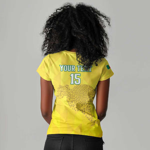 Custom Benin Football Women V-Neck T-Shirt Go Les Guepards