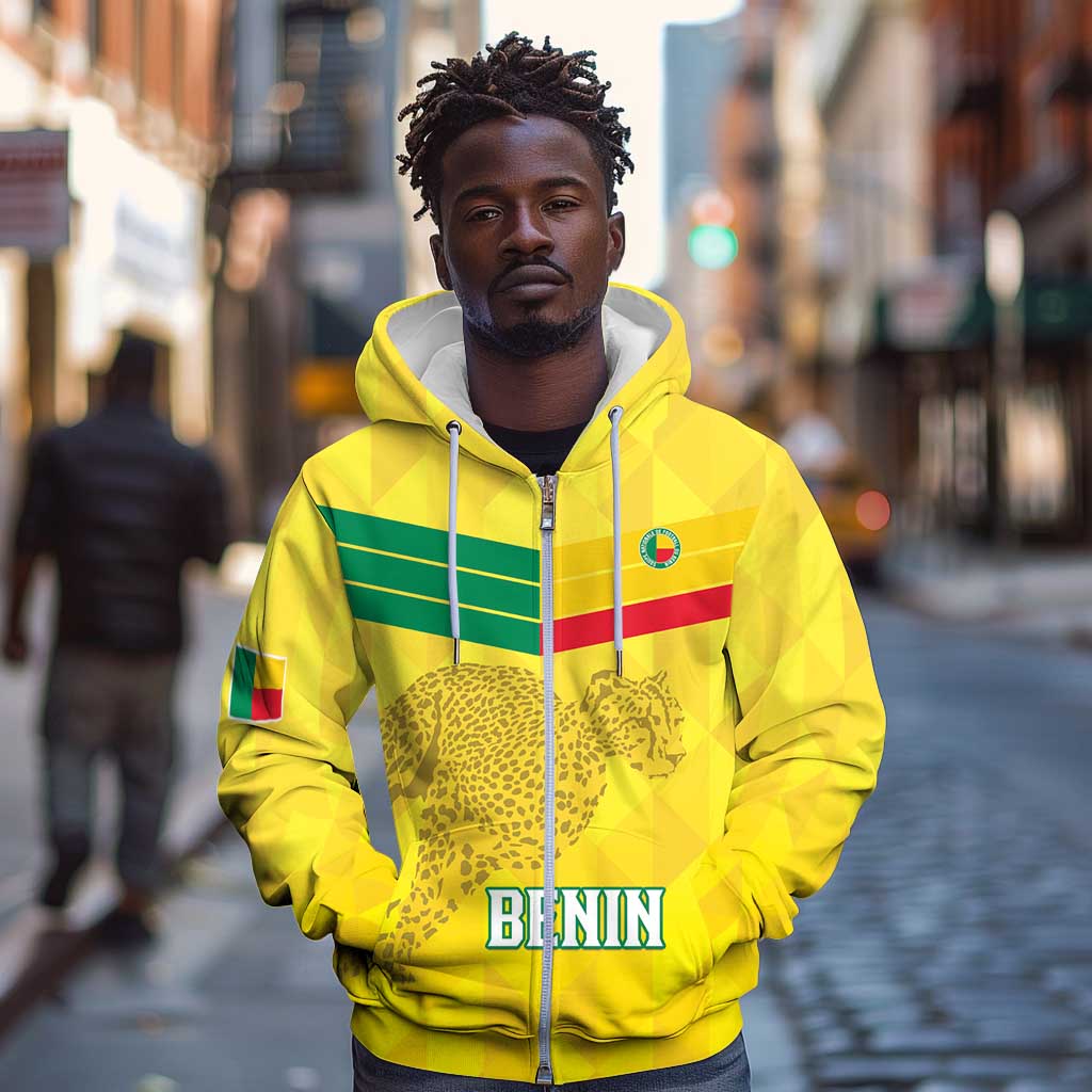 Custom Benin Football Zip Hoodie Go Les Guepards
