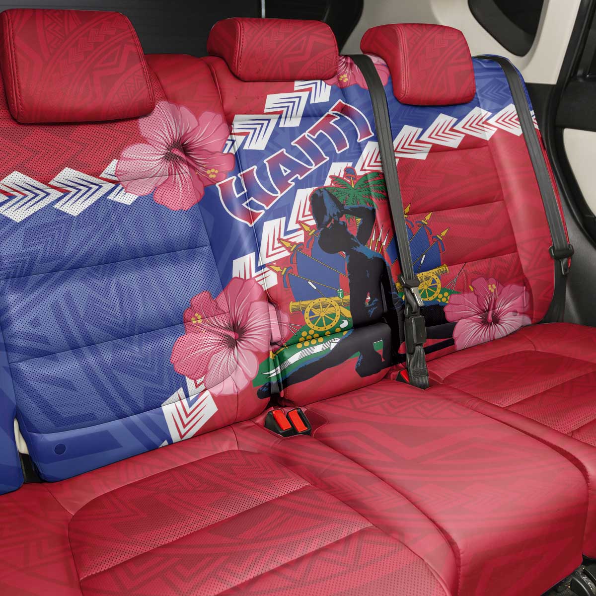 Haiti Neg Maron Back Car Seat Cover Coat Of Arms - Hisbicus Polynesian
