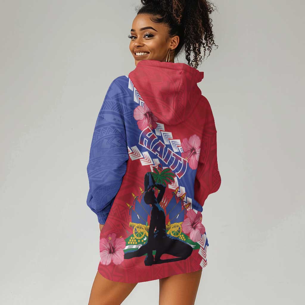 Haiti Neg Maron Hoodie Dress Coat Of Arms - Hisbicus Polynesian