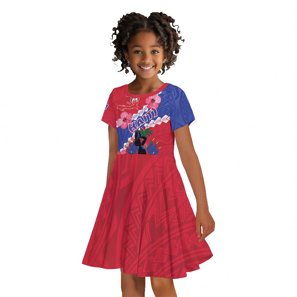 Haiti Neg Maron Kid Short Sleeve Dress Coat Of Arms - Hisbicus Polynesian