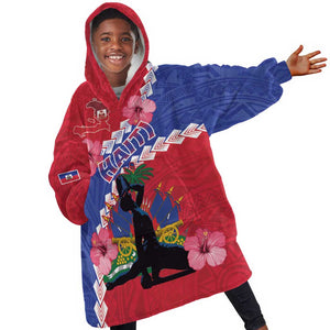 Haiti Neg Maron Kid Wearable Blanket Hoodie Coat Of Arms - Hisbicus Polynesian
