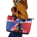 Haiti Neg Maron Leather Tote Bag Coat Of Arms - Hisbicus Polynesian