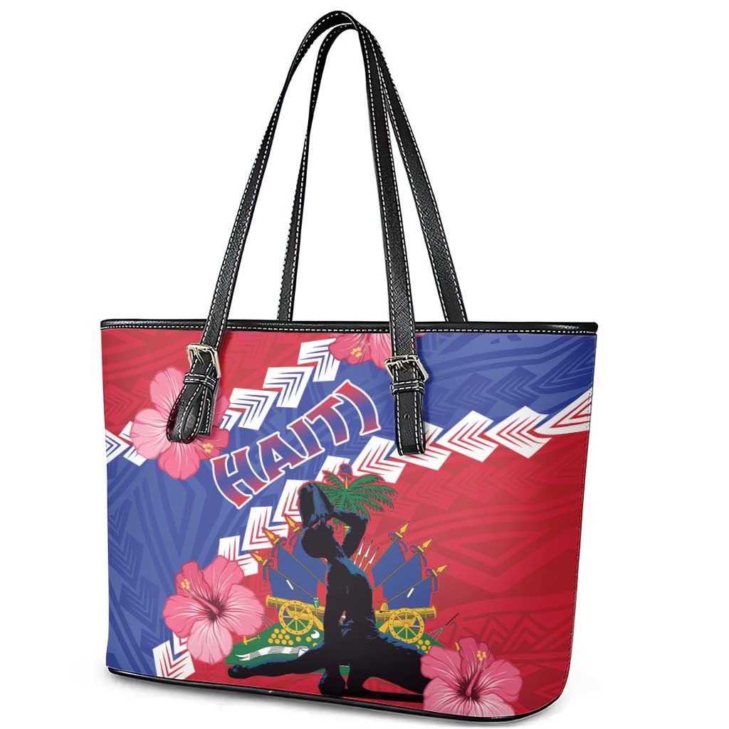 Haiti Neg Maron Leather Tote Bag Coat Of Arms - Hisbicus Polynesian