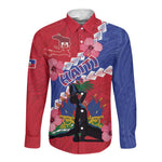 Haiti Neg Maron Long Sleeve Button Shirt Coat Of Arms - Hisbicus Polynesian