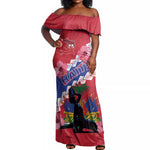 Haiti Neg Maron Off Shoulder Maxi Dress Coat Of Arms - Hisbicus Polynesian