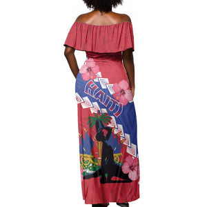 Haiti Neg Maron Off Shoulder Maxi Dress Coat Of Arms - Hisbicus Polynesian