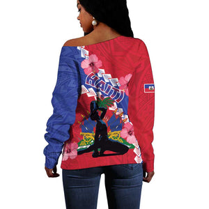 Haiti Neg Maron Off Shoulder Sweater Coat Of Arms - Hisbicus Polynesian