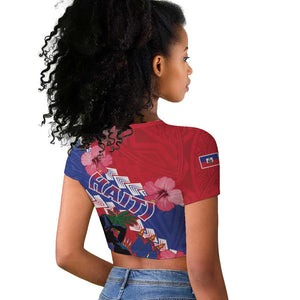 Haiti Neg Maron Raglan Cropped T shirt Coat Of Arms - Hisbicus Polynesian