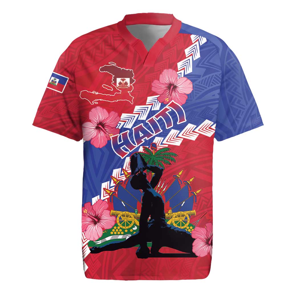 Haiti Neg Maron Rugby Jersey Coat Of Arms - Hisbicus Polynesian