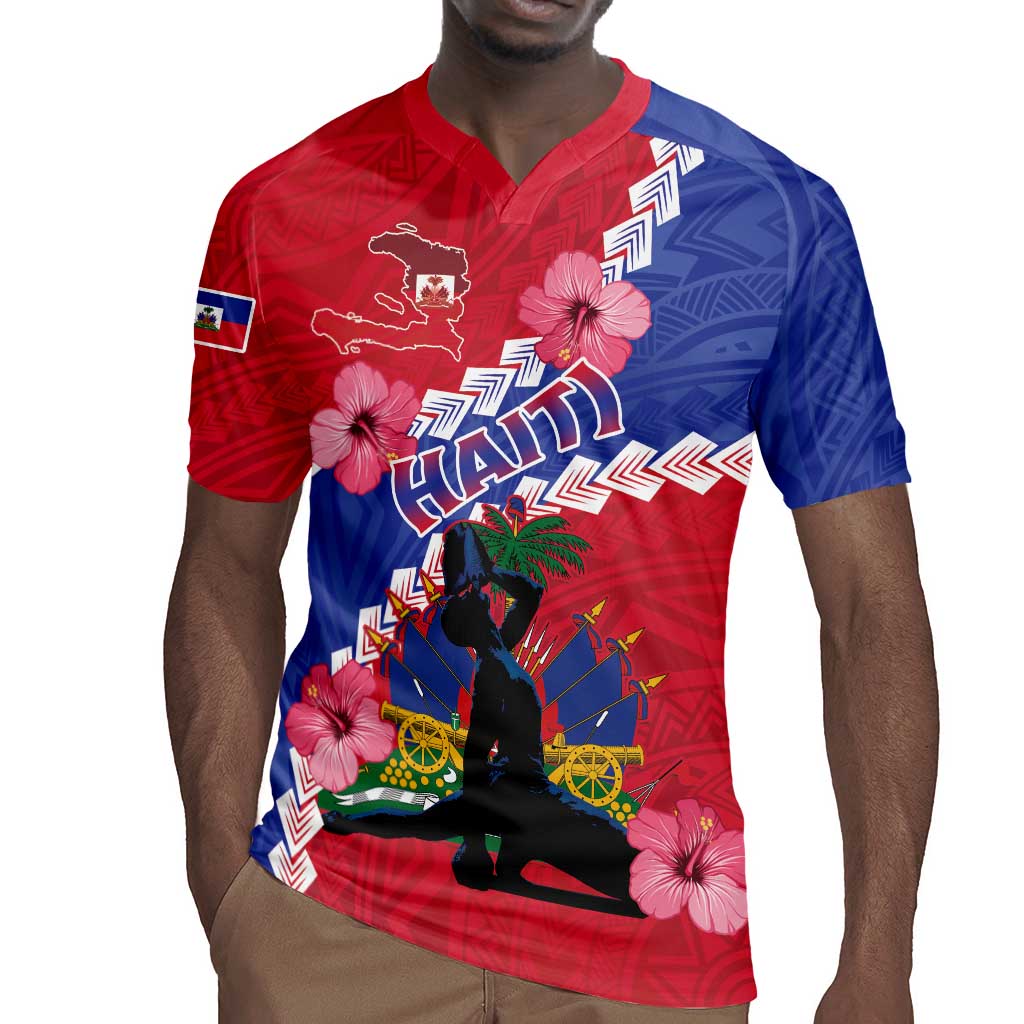 Haiti Neg Maron Rugby Jersey Coat Of Arms - Hisbicus Polynesian