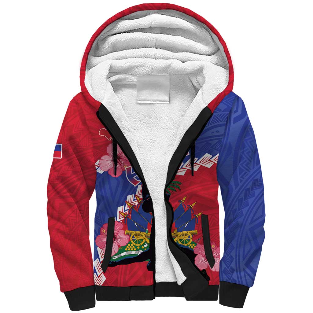 Haiti Neg Maron Sherpa Hoodie Coat Of Arms - Hisbicus Polynesian
