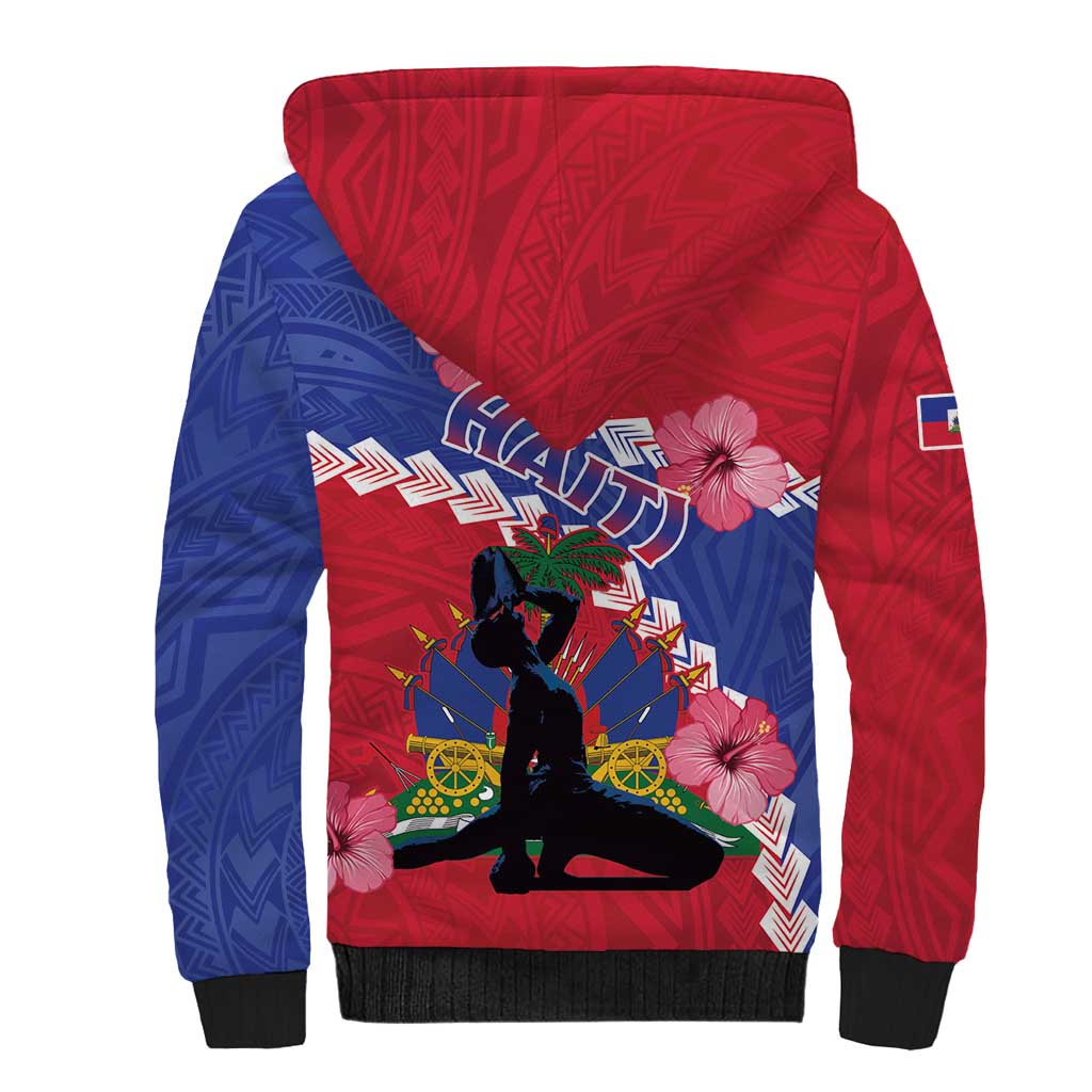 Haiti Neg Maron Sherpa Hoodie Coat Of Arms - Hisbicus Polynesian