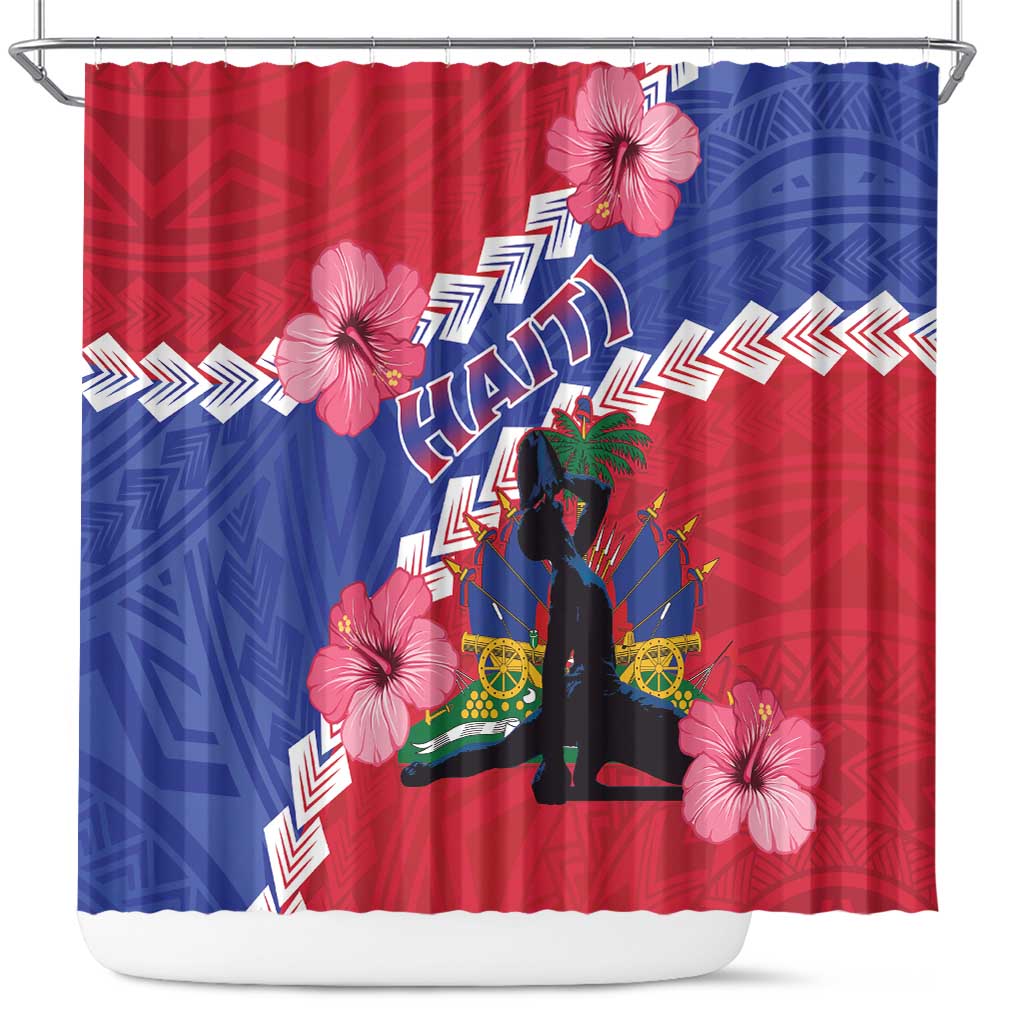 Haiti Neg Maron Shower Curtain Coat Of Arms - Hisbicus Polynesian