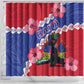 Haiti Neg Maron Shower Curtain Coat Of Arms - Hisbicus Polynesian