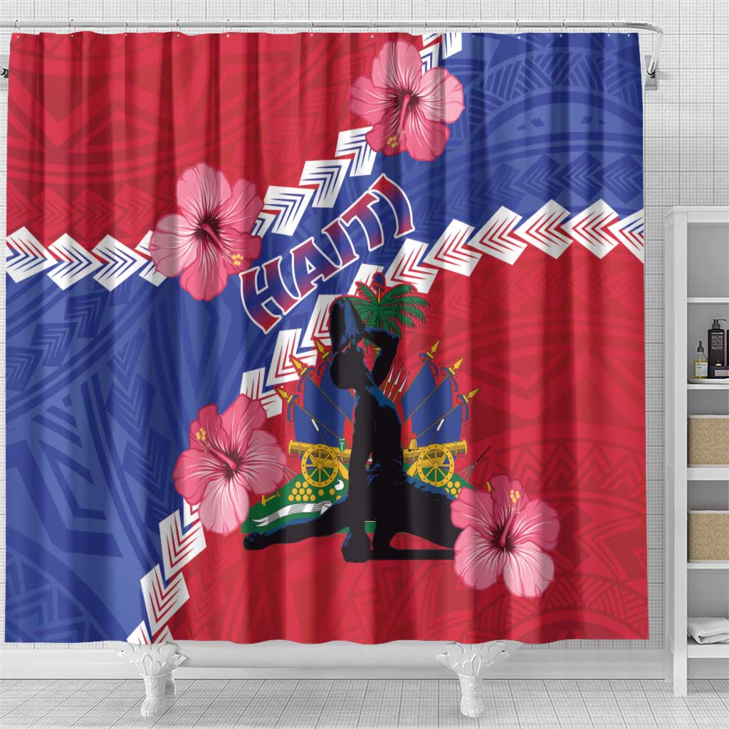 Haiti Neg Maron Shower Curtain Coat Of Arms - Hisbicus Polynesian