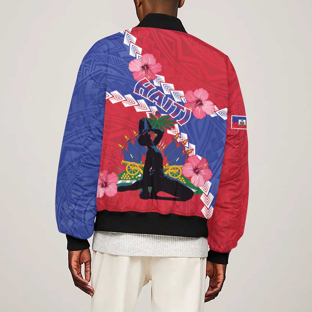 Haiti Neg Maron Sleeve Zip Bomber Jacket Coat Of Arms - Hisbicus Polynesian