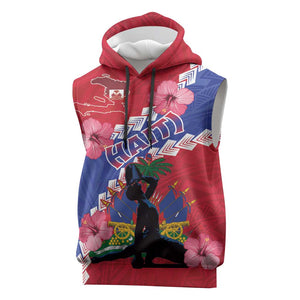 Haiti Neg Maron Sleeveless Hoodie Coat Of Arms - Hisbicus Polynesian - African Pride