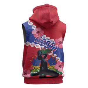 Haiti Neg Maron Sleeveless Hoodie Coat Of Arms - Hisbicus Polynesian - African Pride