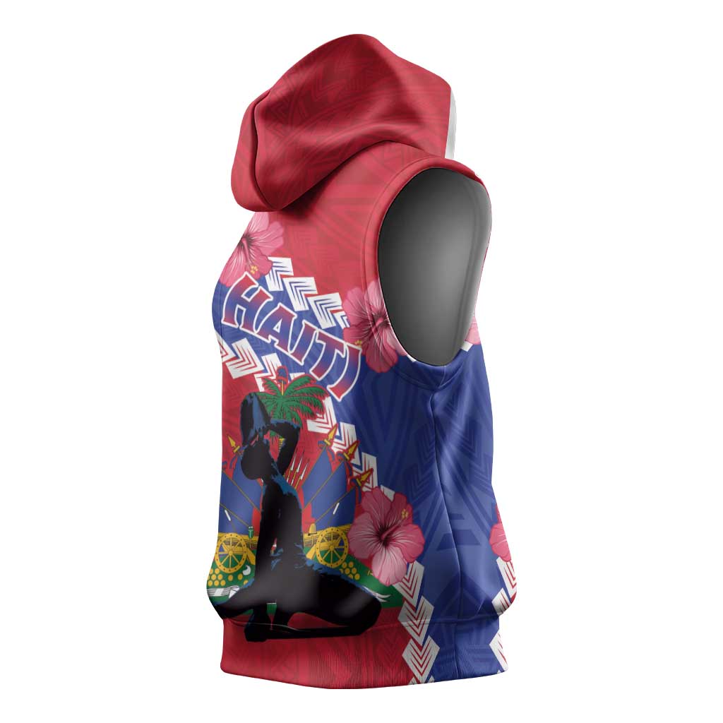 Haiti Neg Maron Sleeveless Hoodie Coat Of Arms - Hisbicus Polynesian - African Pride