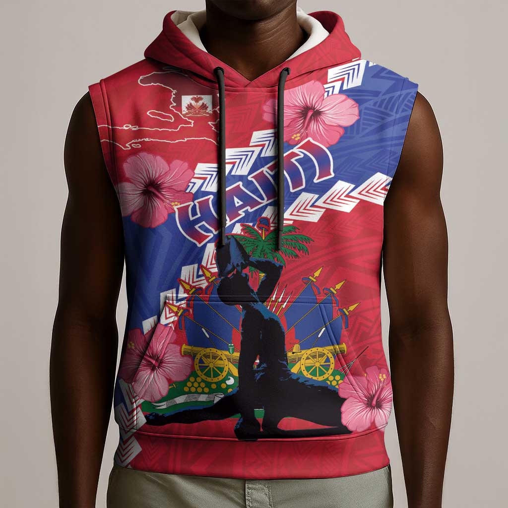 Haiti Neg Maron Sleeveless Hoodie Coat Of Arms - Hisbicus Polynesian - African Pride