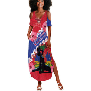 Haiti Neg Maron Summer Maxi Dress Coat Of Arms - Hisbicus Polynesian