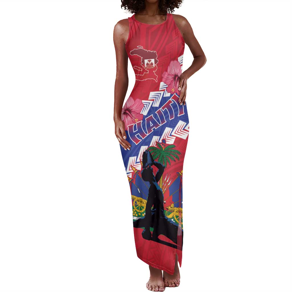 Haiti Neg Maron Tank Maxi Dress Coat Of Arms - Hisbicus Polynesian