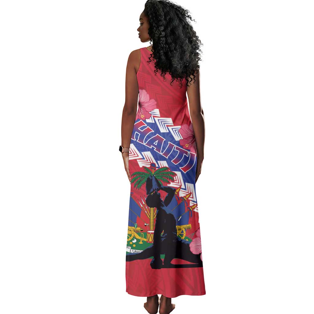 Haiti Neg Maron Tank Maxi Dress Coat Of Arms - Hisbicus Polynesian