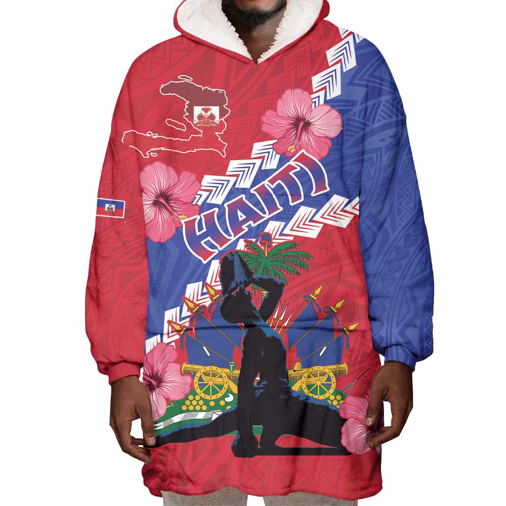 Haiti Neg Maron Wearable Blanket Hoodie Coat Of Arms - Hisbicus Polynesian