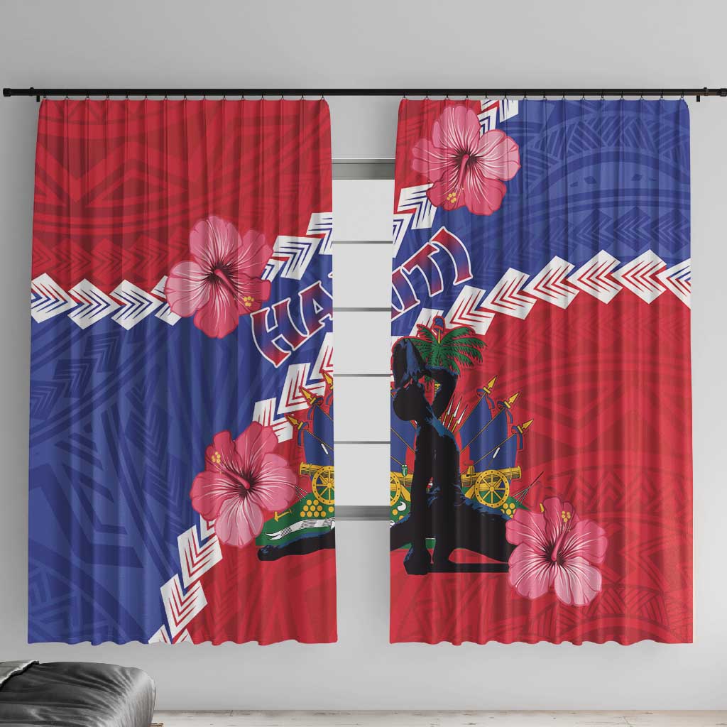 Haiti Neg Maron Window Curtain Coat Of Arms - Hisbicus Polynesian