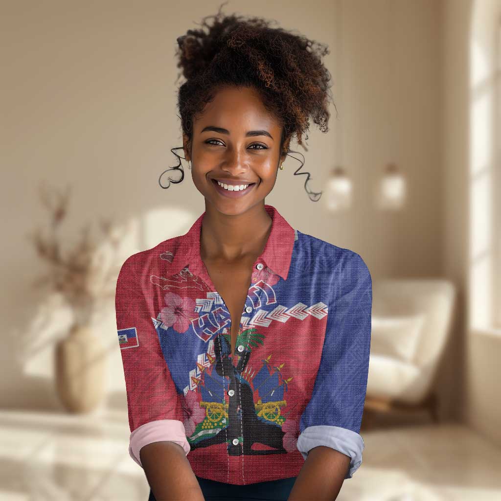 Haiti Neg Maron Women Casual Shirt Coat Of Arms - Hisbicus Polynesian