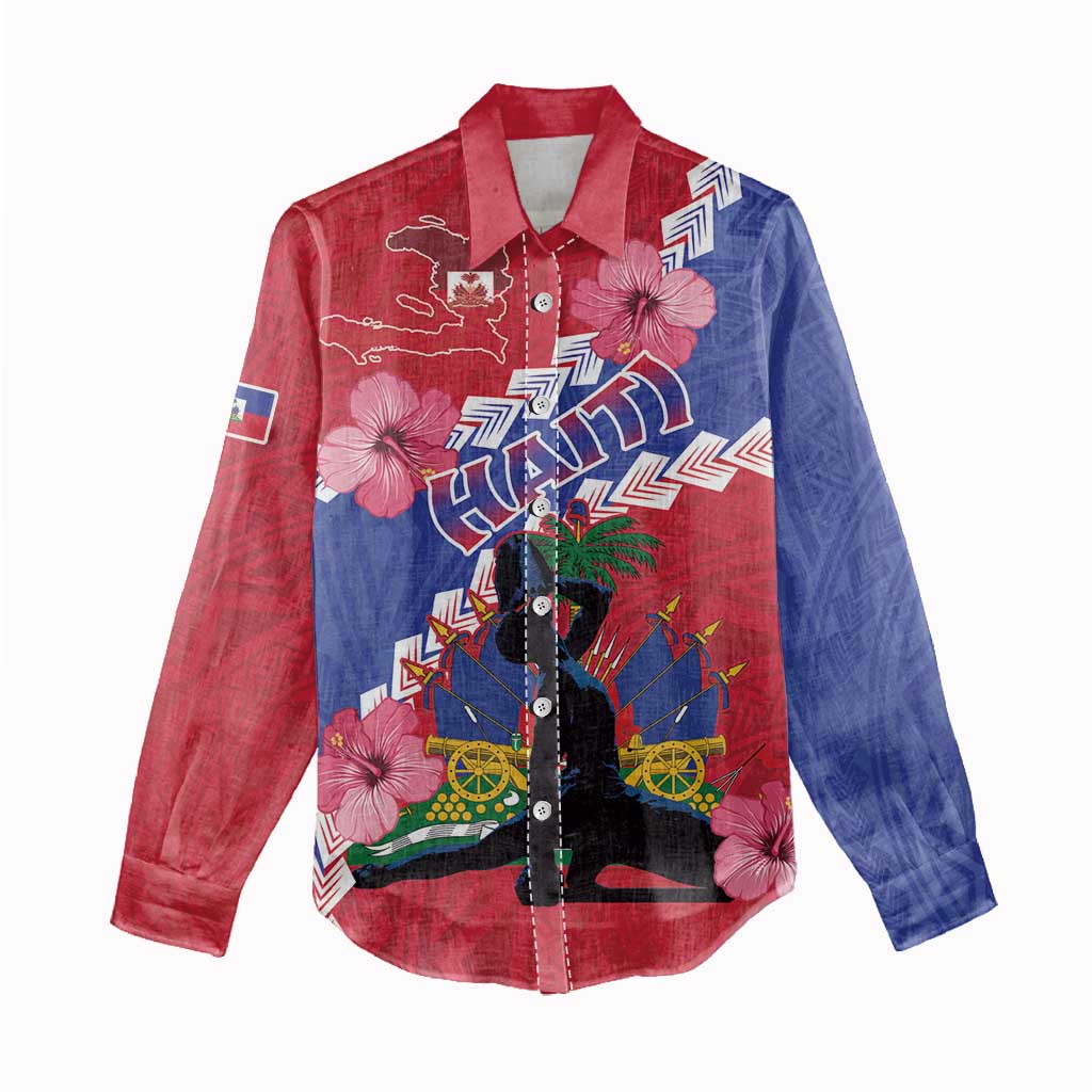 Haiti Neg Maron Women Casual Shirt Coat Of Arms - Hisbicus Polynesian