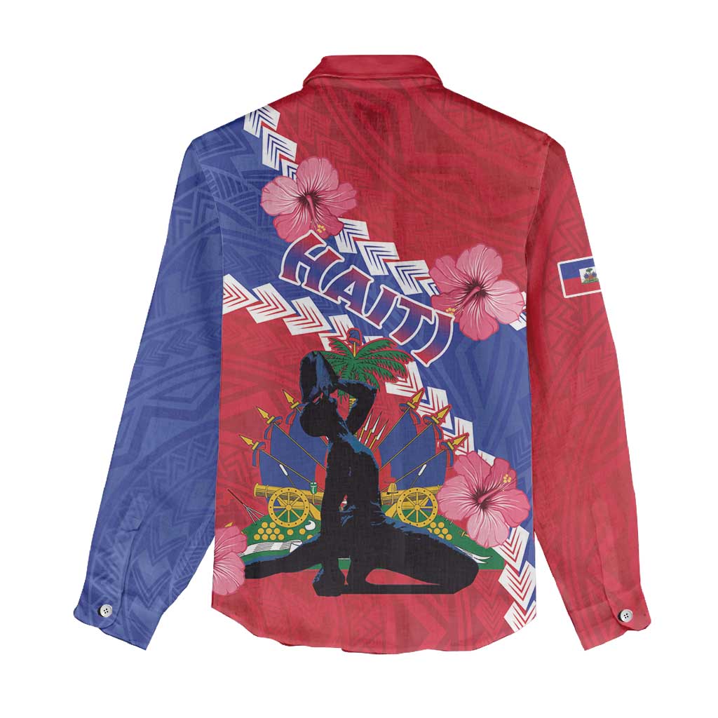 Haiti Neg Maron Women Casual Shirt Coat Of Arms - Hisbicus Polynesian