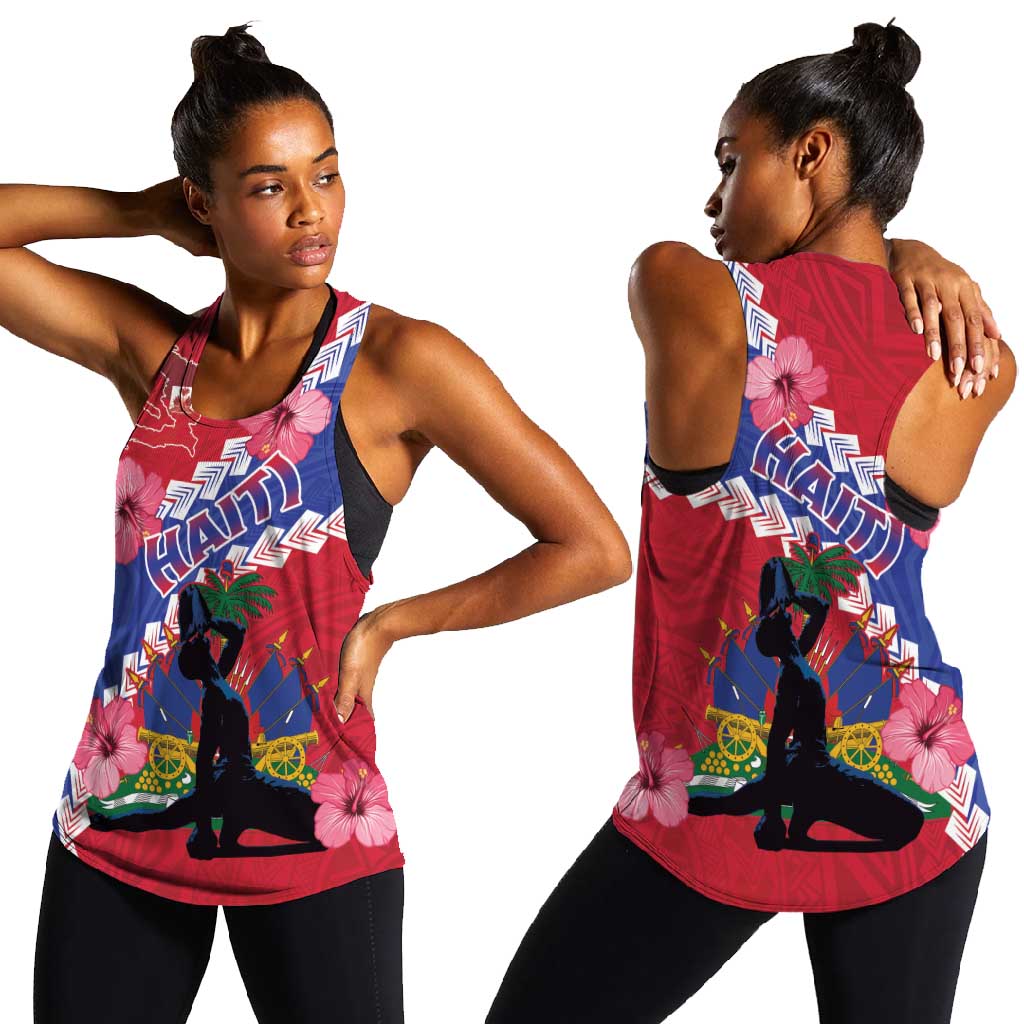 Haiti Neg Maron Women Racerback Tank Coat Of Arms - Hisbicus Polynesian