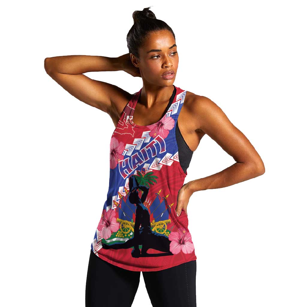 Haiti Neg Maron Women Racerback Tank Coat Of Arms - Hisbicus Polynesian
