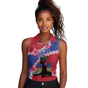 Haiti Neg Maron Women Sleeveless Polo Shirt Coat Of Arms - Hisbicus Polynesian