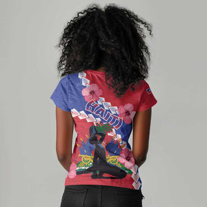 Haiti Neg Maron Women V-Neck T-Shirt Coat Of Arms - Hisbicus Polynesian